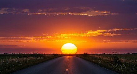 Fototapeta premium Sunset Over Road Landscape