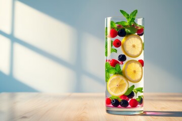 Vibrant Fruit-Infused Refreshing Summer Beverage in a Tall Glass