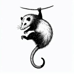Hanging Opossum Black and White Illustration suitable for editorial use