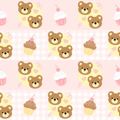 Naklejka premium seamless pattern with teddy bears and cupcake 