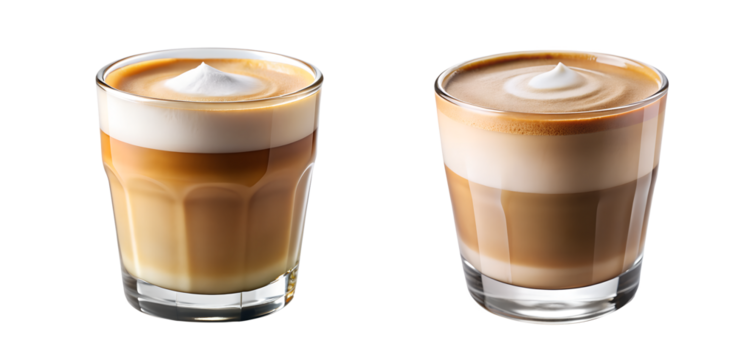 Spanish Cortado Coffee Served in a Glass Isolated on Transparent Background