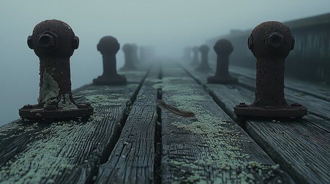 Foggy pier in dark mood