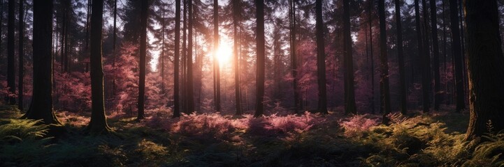 Fototapeta premium Sunset in the Woods Magical Forest Scenery