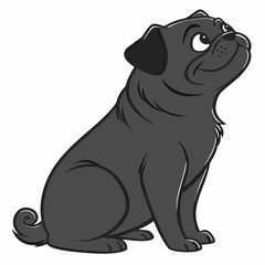 Friendly black pug character in vector format — drawn in a soft and approachable children’s book style with no extra colors or details