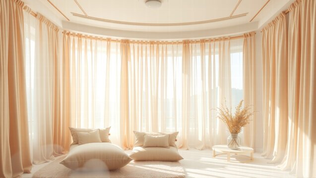 A person is meditating outdoors at sunrise, sitting cross-legged on grass with hands in a mudra position, facing the sun. The scene is serene with mist and distant trees. Generative, AI,