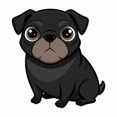 Simple and elegant vector illustration of a black pug sitting upright — capturing the breed’s unique features in a clean, minimalistic and friendly way