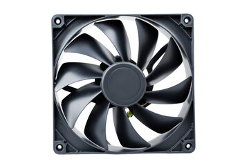 Dark computer fan front isolated on transparent PNG background