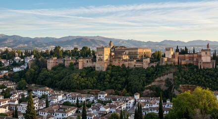 Obraz premium Photo Of Alhambra Palace And Granada Cityscape At Sunset In Spain