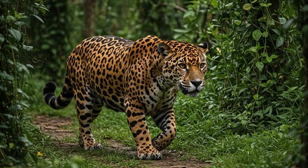 Obraz premium Jaguar Walking Through Jungle