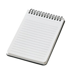 Blank spiral notepad ready for notes or drawings in a creative workspace setting with a transparent background