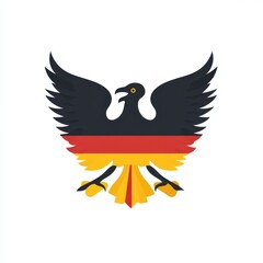 Obraz premium German-style eagle emblem in black, red, and yellow, flat vector design with symmetrical shape.