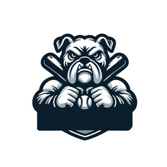 Angry Bulldog Baseball Team Logo, Bold Outline, Concept Design