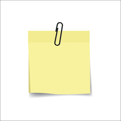 Bright yellow sticky reminder note with clip floating on transparent background minimal paper design