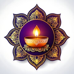 Diwali consept diya over mandala art isolated on white background