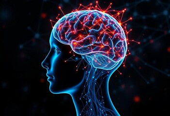 Obraz premium Human head, brain & body neural network connections, technology, science