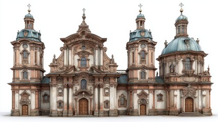 Fototapeta premium Elaborate baroque style church facade features ornate details and domes