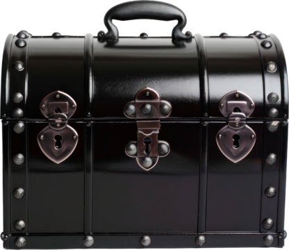 Black treasure chest with closed lid isolated on transparent background 1