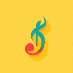 Modern treble clef design with colorful shadows on yellow background