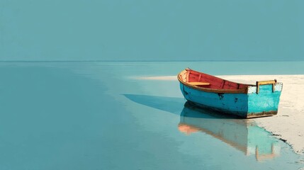 Obraz premium Minimalist depiction of a traditional South American fishing boat on a tranquil background