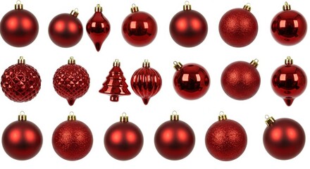 Photo of Festive Red Christmas Ornaments Against a White Background