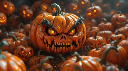 Halloween, citrouille qui fait peur rendu 3D