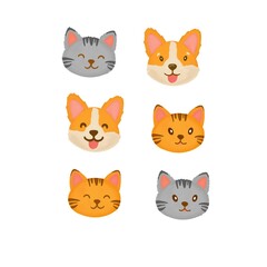 Cute animal faces and colorful cartoon elements – cat and dog – kawaii set