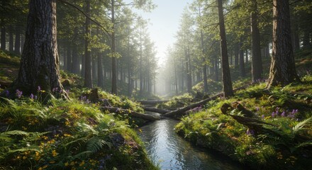 Fototapeta premium Forest path with stream