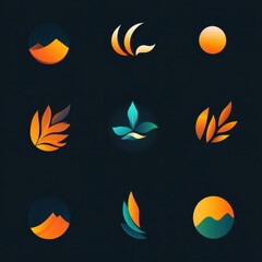A mix of decorative abstract icons inspired by nature, mountains, and celestial shapes.