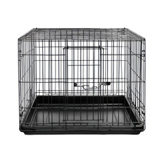 Empty black wire cage isolated on transparent PNG background
