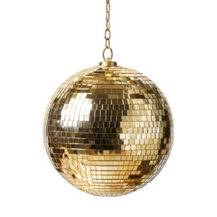 Obraz premium Mirrored disco ball hangs isolated on transparent PNG background