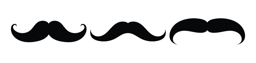 Black mustache icon set. Mustache silhouette vector with a white background