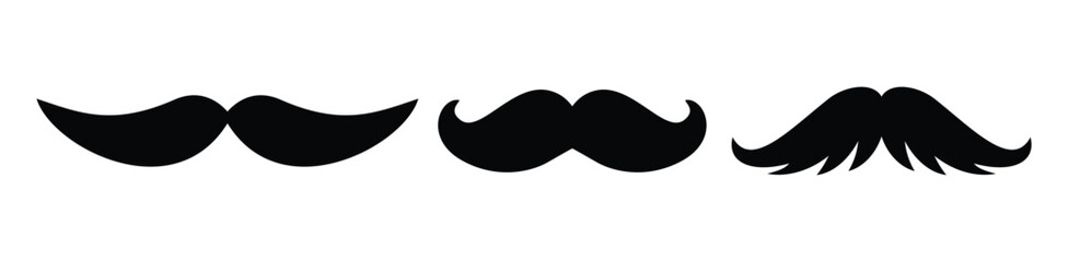 Black mustache icon set. Mustache silhouette vector with a white background