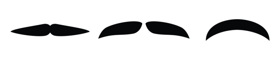 Boy black mustache icon set. Mustache silhouette. Mustache symbol collection. Vector illustration 