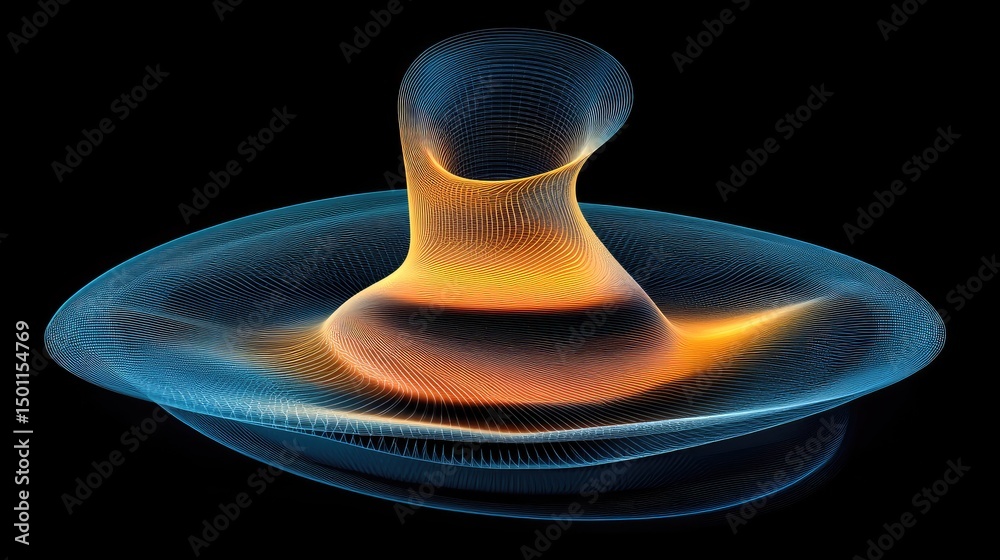 Poster abstract 3d rendering of a glowing, fluid form with intricate, mesh-like texture