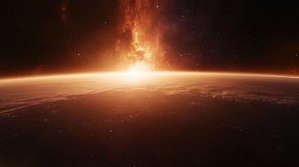 Obraz premium Sunrise over a planet from space