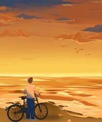 Fototapeta premium Navy Orange Anime Ocean Phone Wallpaper 