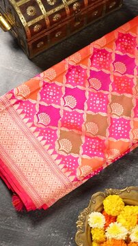 Traditional Indian Banarasi saree detail - close up saree shot