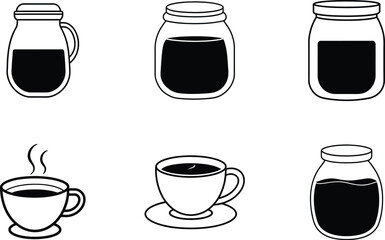 vector set of glass bottles and coffee cup