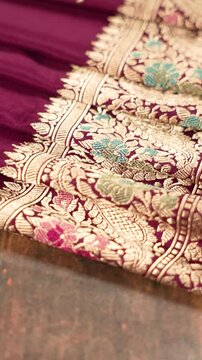 Traditional Indian Banarasi saree detail - close up saree shot