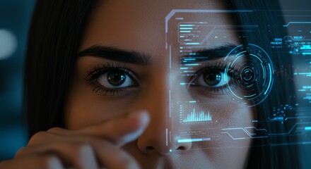 Woman with Futuristic Interface Over Eyes