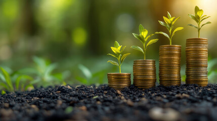 Strategies for business growth stacks of coins representing financial success in a natural environment