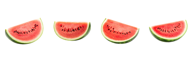 Fresh watermelon slices  isolated on transparent or white background, summer fruit set, banner layout 