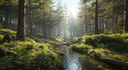 Fototapeta premium Forest path sunlight nature