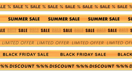 Sale Banner Ribbon. Yellow Vector Discount Offer. Promotion Frame with Sale Text Graphic. Special Promo Advertising Voucher Background. Christmas Sale Labels. Black Friday Shopping Clearance Template.