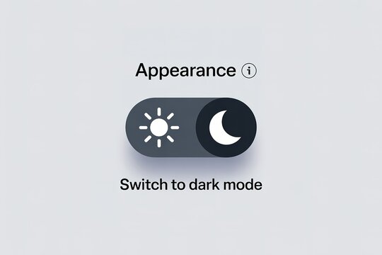 Appearance control reveals toggle switching to dark mode on a light gray background