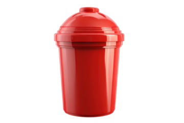 Red protein shaker cup isolated on transparent PNG background