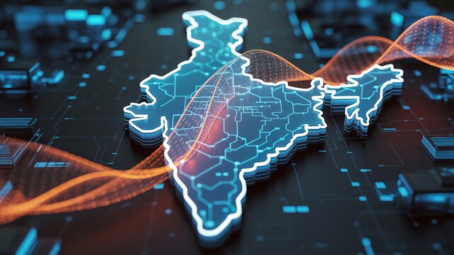 Digital India Network Map with Glowing Nodes Representing Data Connectivity Across Indian Cities