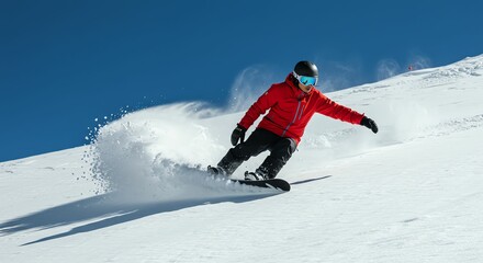 Snowboarder Riding Snowboard on Snowy Mountain