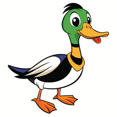 Cartoon mallard with green head and orange beak extends its tongue playfully