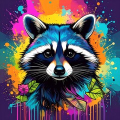 Graffiti Raccoon with Neon Sunglasses